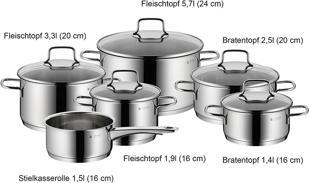 Bộ Nồi WMF Astoria 780166040 Bạc 6 Món, Thép Không Gỉ 