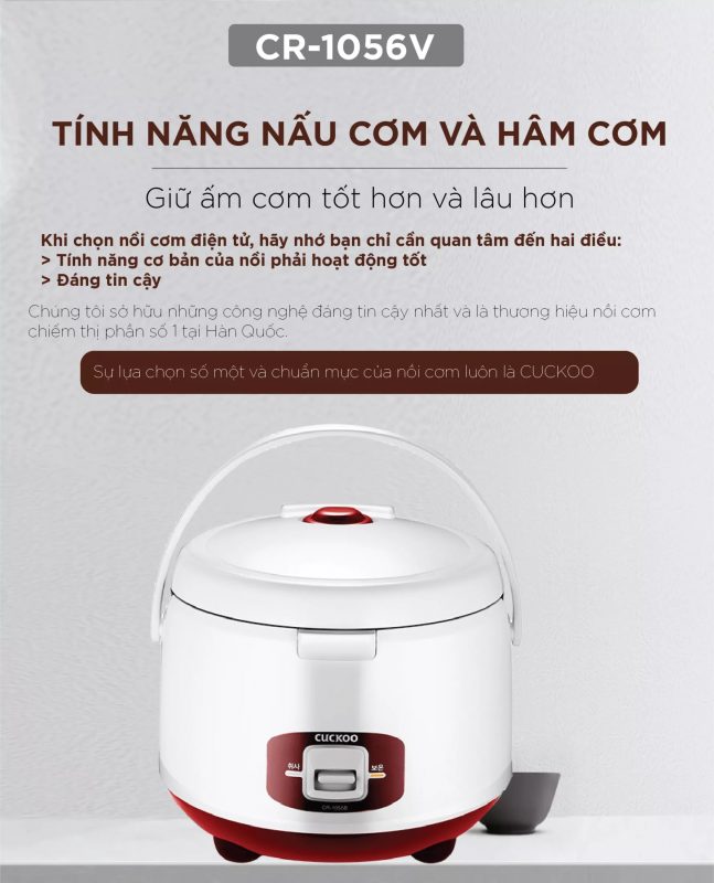 Nồi cơm điện CUCKOO CR-1056V/WHRDVN MÀU TRẮNG ĐỎ DUNG TÍCH 1.8L 3