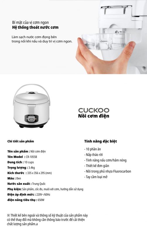 Nồi cơm điện CUCKOO CR-1055/WHBKVNCV MÀU TRẮNG ĐEN DUNG TÍCH 1.8L 4