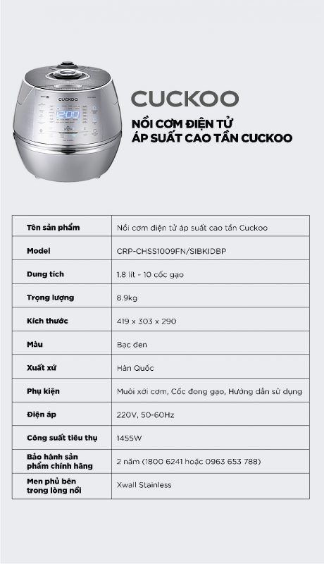 Nồi cơm điện Cao tần CUCKOO CRP-CHSS1009FN/SIBKIDBP 7