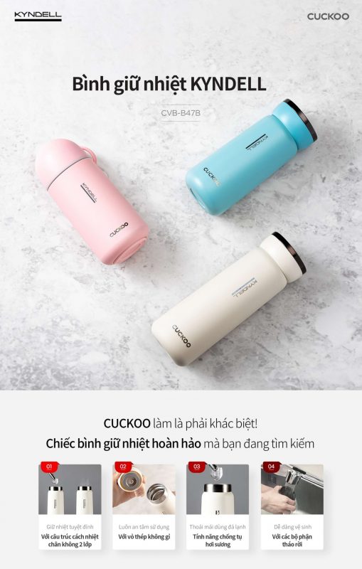 BÌNH GIỮ NHIỆT CUCKOO CVB-B47B MÀU BE DUNG TÍCH 0.47L 