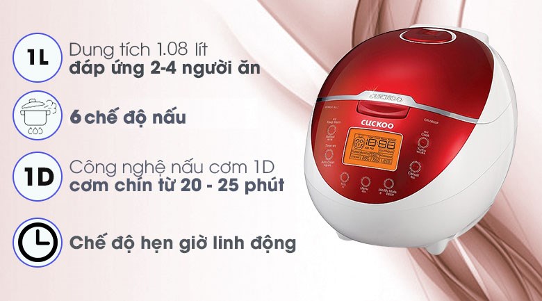 Nồi cơm điện tử CUCKOO CR-0655F/RDWHVNCV MÀU ĐỎ DUNG TÍCH 1.08L 1