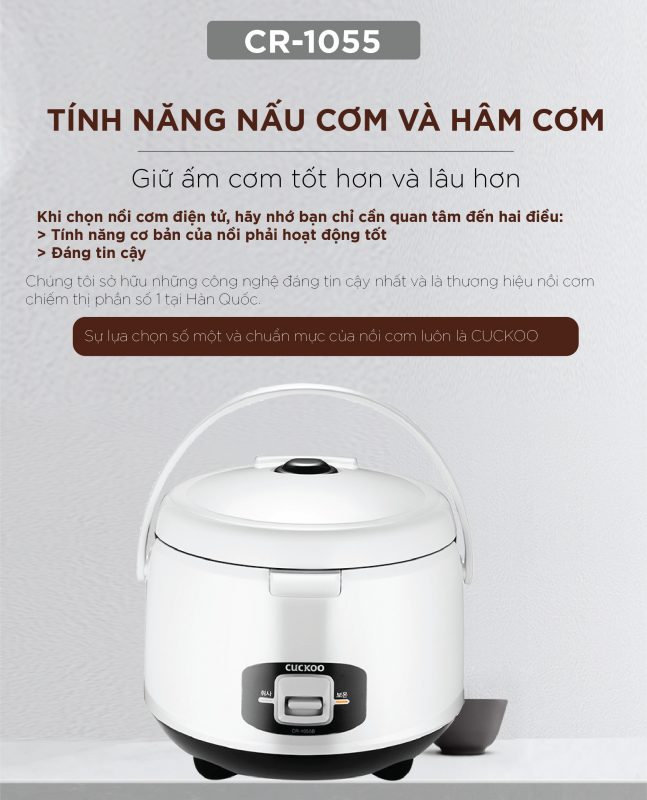 Nồi cơm điện CUCKOO CR-1055/WHBKVNCV MÀU TRẮNG ĐEN DUNG TÍCH 1.8L