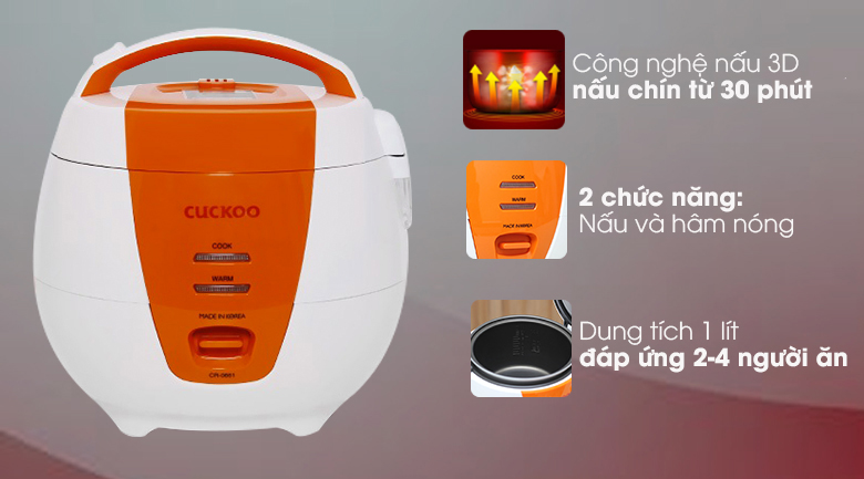 Nồi cơm điện CUCKOO CR-0661O/ORVN MÀU CAM DUNG TÍCH 1.0L 4