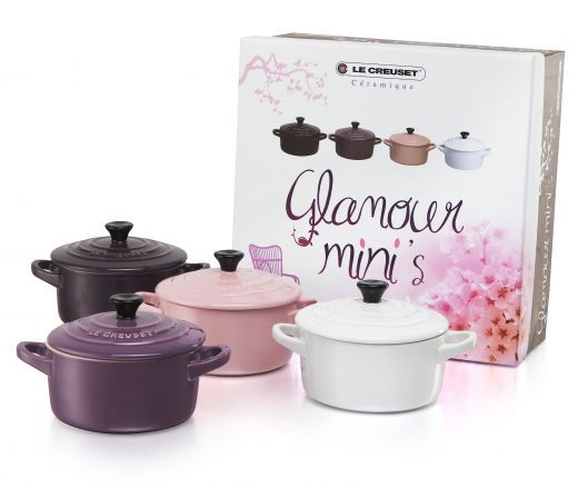 Bộ nồi LeCreuset 4 màu Mini-Cocotte/ Bräter-Set, 4-teilig, Rund, Je 200 ml, 10 x 5 cm, Steinzeug, Blau/Ro sa/Weiß/Violett 4