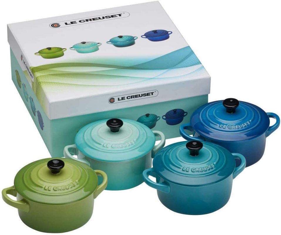 Bộ nồi LeCreuset Mini-Cocotte Geschenkseti- 4 màu xanh lá, xanh dương