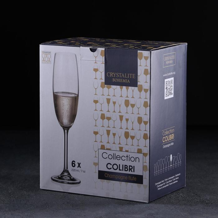 Set 6 Ly uống rượu vang trắng Bohemia Colibri 220 ml Champagne Flute 6pcs 