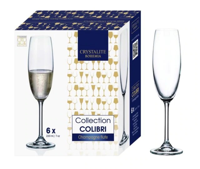 Set 6 Ly uống rượu vang trắng Bohemia Colibri 220 ml Champagne Flute 6pcs 3